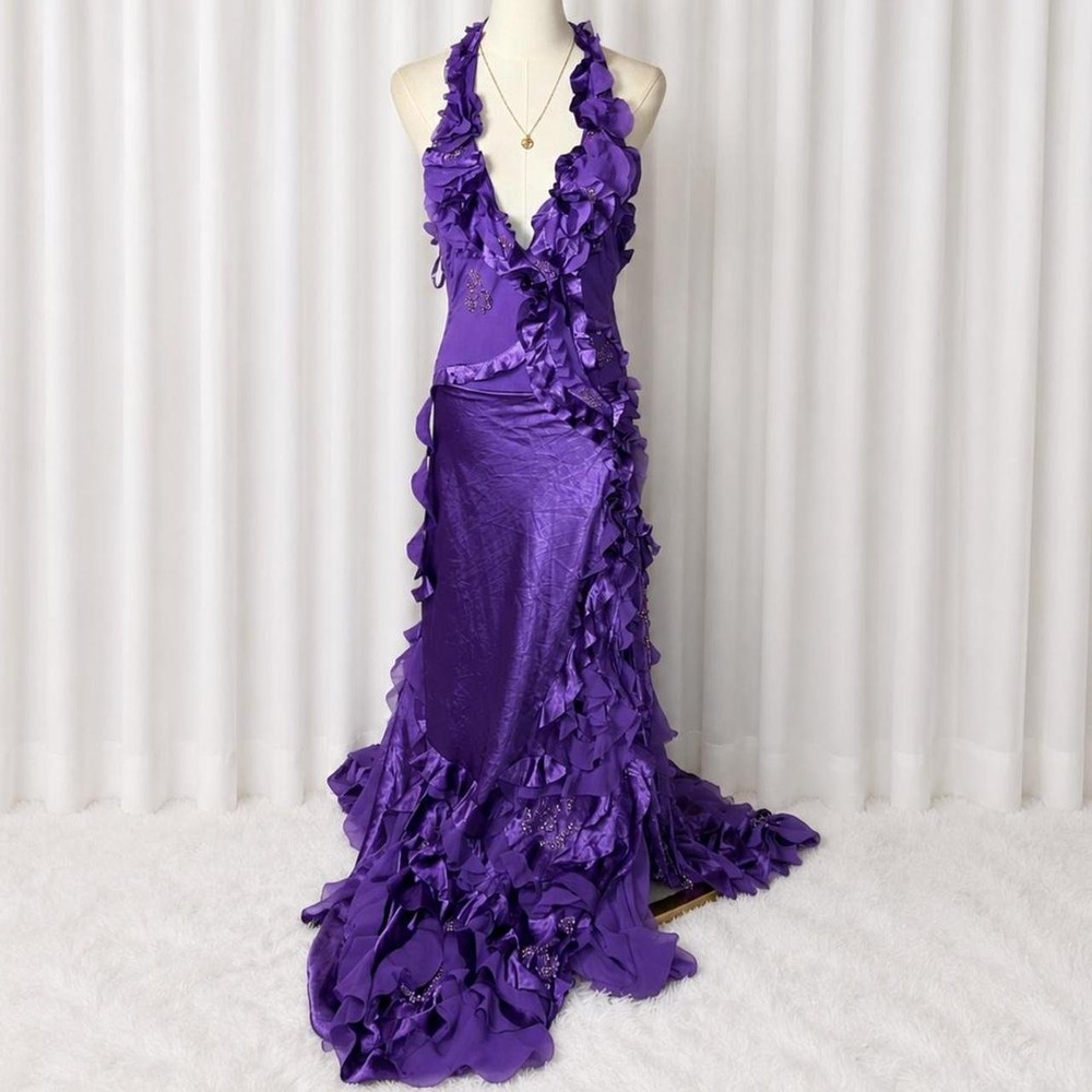 EURO Y2K Antour Purple Ruffle Mermaid Maxi Dress
